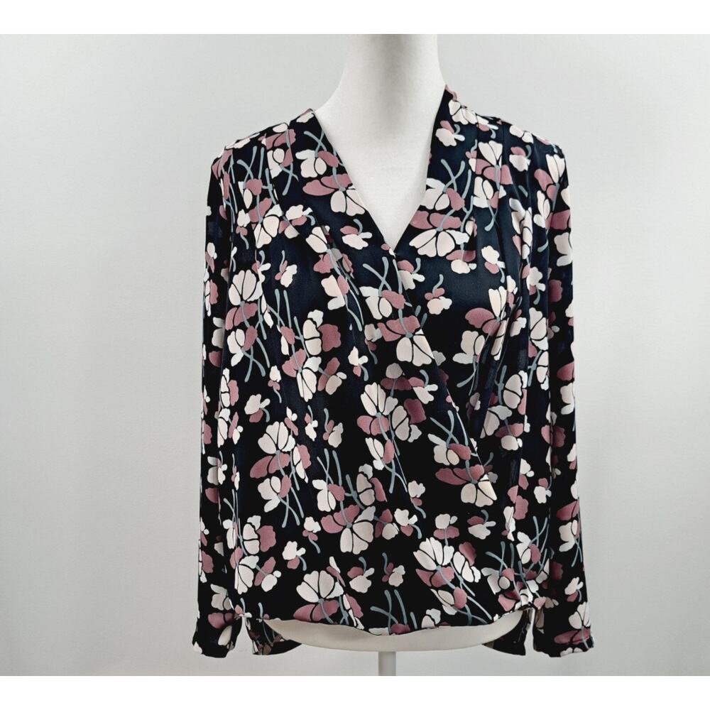 Ann Taylor floral faux wrapped long sleeve blouse SZ medium brunch botanical